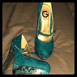 Suede Snakeskin Platform Heels